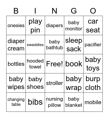 baby shower Bingo Card