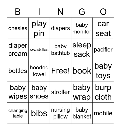 baby shower Bingo Card