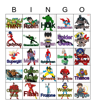 Superhero Bingo! Bingo Card