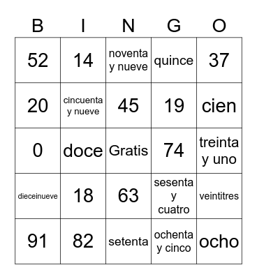 Los Numeros 0-100 Bingo Card