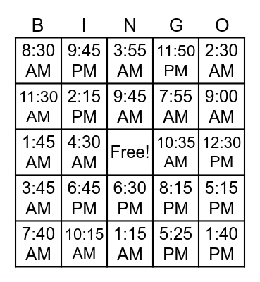 TIME TIME Bingo Card