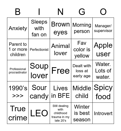 Katherine’s Bingo Card
