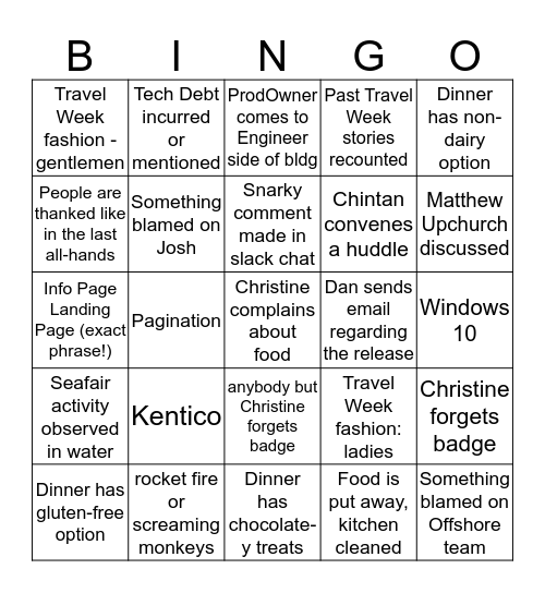 S91 Release Night Bingo Card