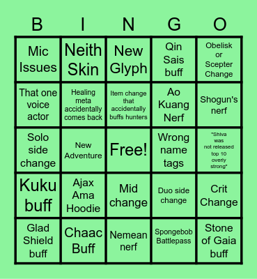 Patch Day Bingo Card
