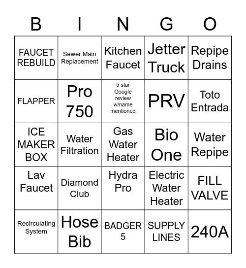 CROWN ME THE KING OF PLUMBING BINGO Card