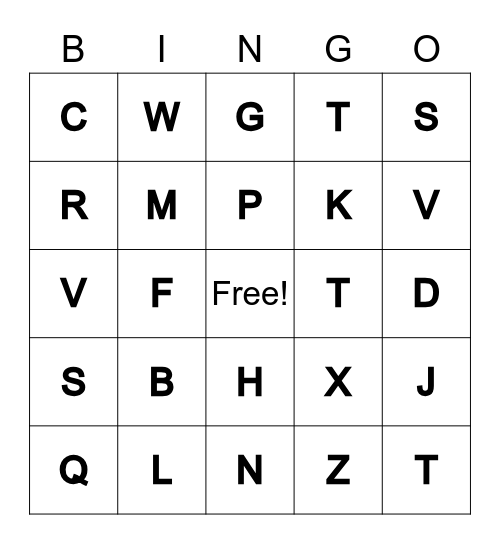 Alphabet Bingo Card