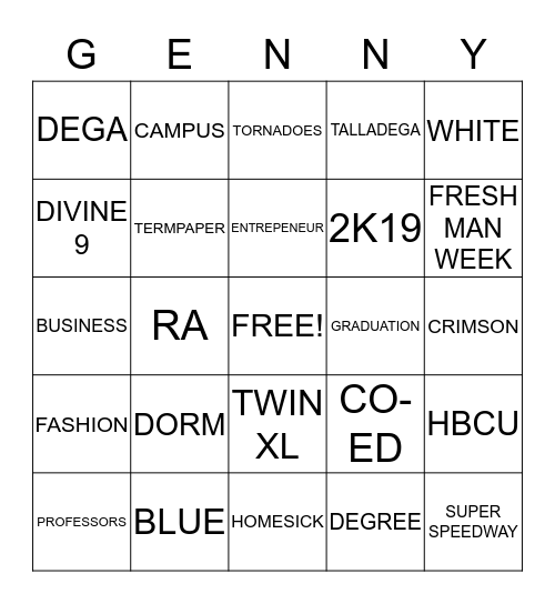 TALLADEGA COLLEGE  Bingo Card