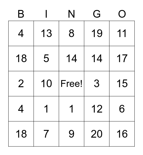 Los Numeros Bingo Card