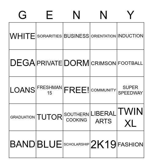 TALLADEGA COLLEGE Bingo Card