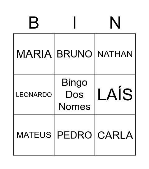 Bingo do nome Bingo Card