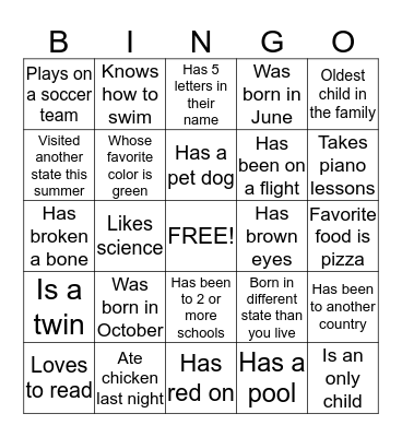 Ice Breaker BINGO! Bingo Card