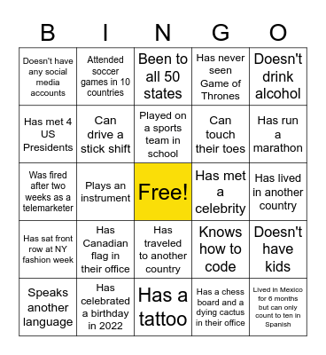 Marketing Yellow Tag Day Team Bingo! Bingo Card
