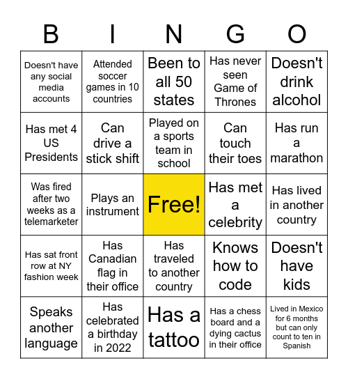 Marketing Yellow Tag Day Team Bingo! Bingo Card