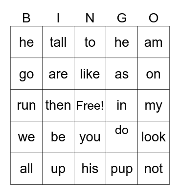 Noah's Sight Words Bingo Card