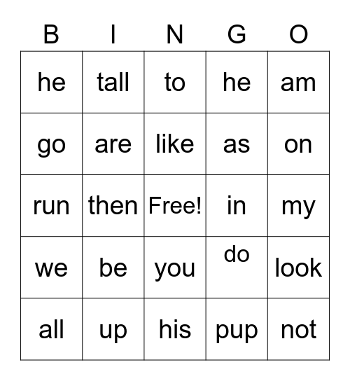 Noah's Sight Words Bingo Card