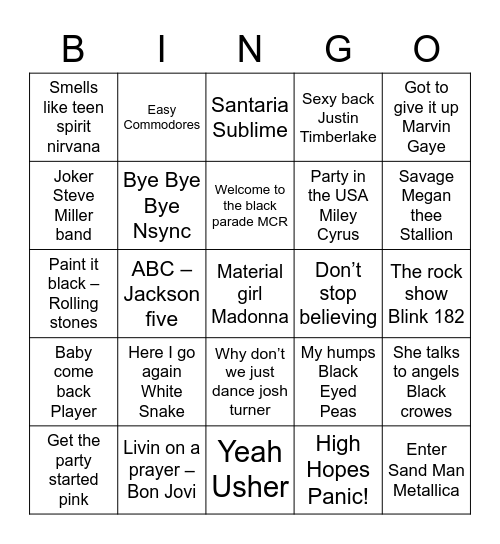 Music Bingo Card