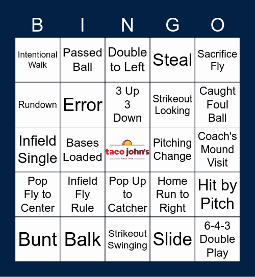 Taco John's Bingo Card