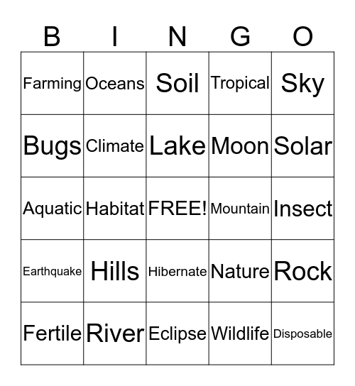 Nature  Bingo Card