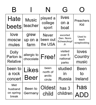 Networking Bingo Card