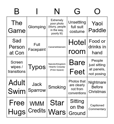 Anime Convention Bingo Card