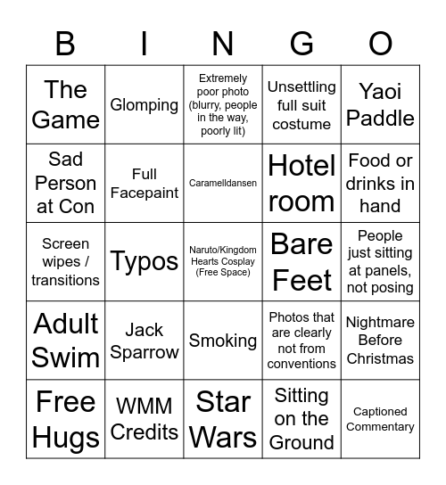 Anime Convention Bingo Card