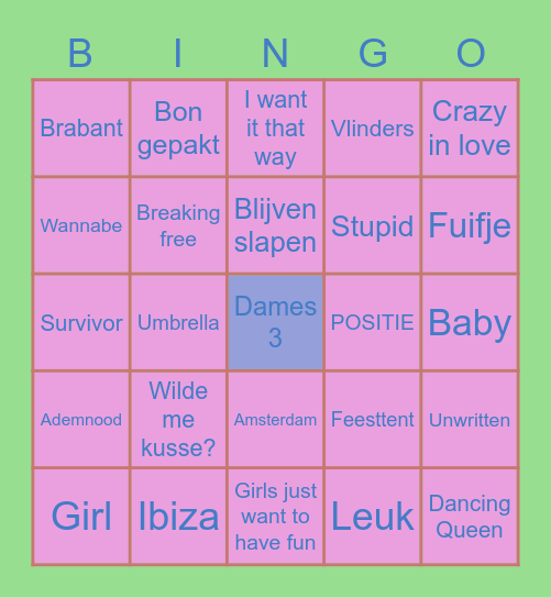 Muziek Bingo Dames 3 Bingo Card