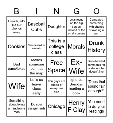 Galler Bingo- US History Class Bingo Card