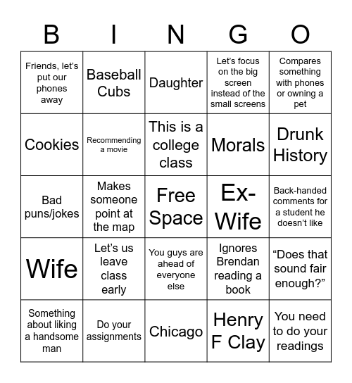 Galler Bingo- US History Class Bingo Card