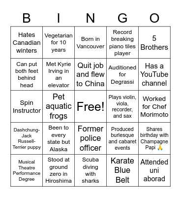Get to Know Your Peers! Bingo Card
