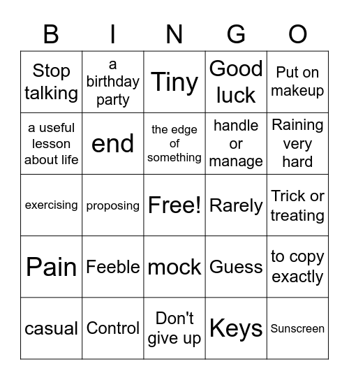 Speech Therapy Bingo Card