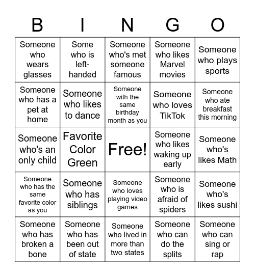 Human Bingo Card