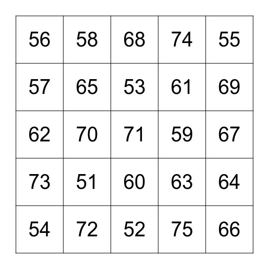 I can identify numbers 51-75! Bingo Card