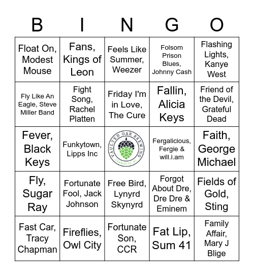VOBingo - F Songs Bingo Card
