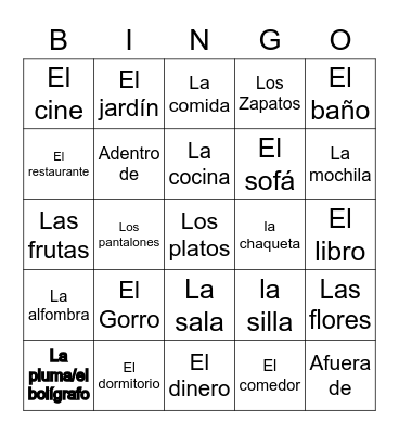 UNIT 3:  LA CASA Bingo Card