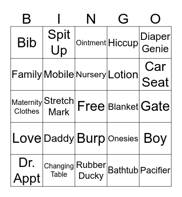 BABY SHOWER BINGO Card