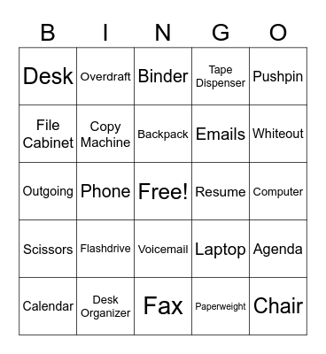 Office Words Bingo Card