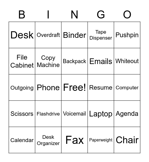 Office Words Bingo Card