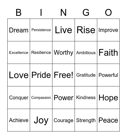 Uplifting Words #2 Bingo Card