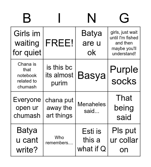 mrs spector Bingo Card