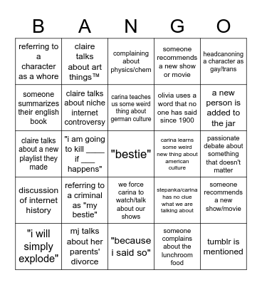 its bango time Bingo Card