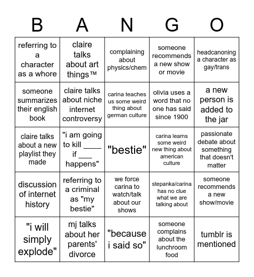 its bango time Bingo Card