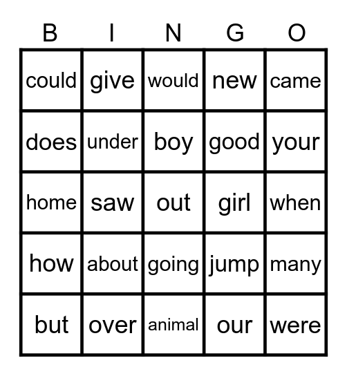 2 G Power words Bingo Card