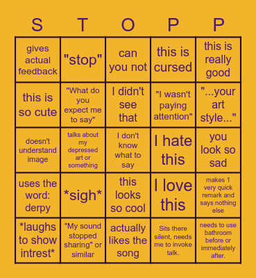 Max's Art Review Bingo Card