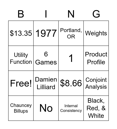 Trail Blazers Bing(o) Bingo Card
