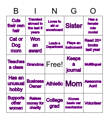 International Women's Day Bingo Card