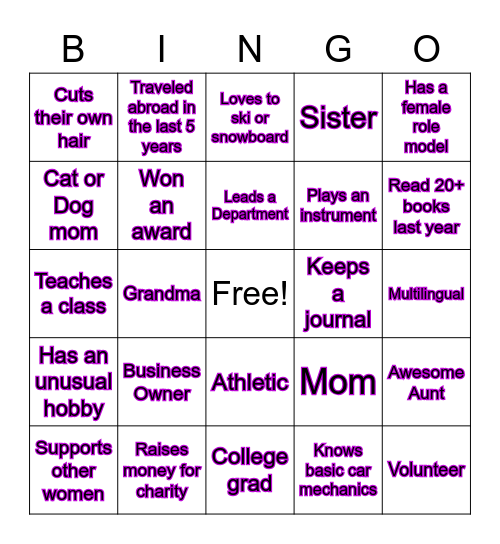 International Women's Day Bingo Card