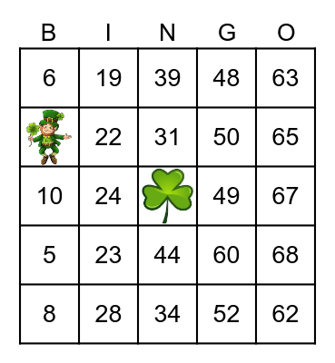 St. Patrick's Day Bingo Card