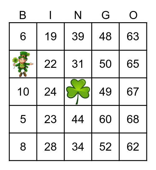 St. Patrick's Day Bingo Card