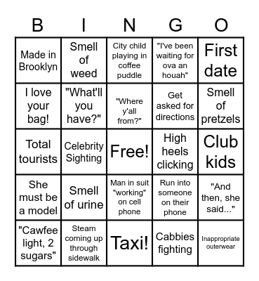 2022 NYC TRIP Bingo Card