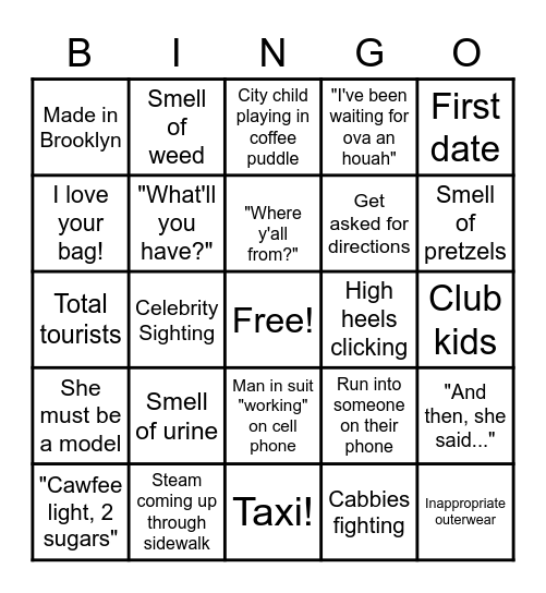2022 NYC TRIP Bingo Card